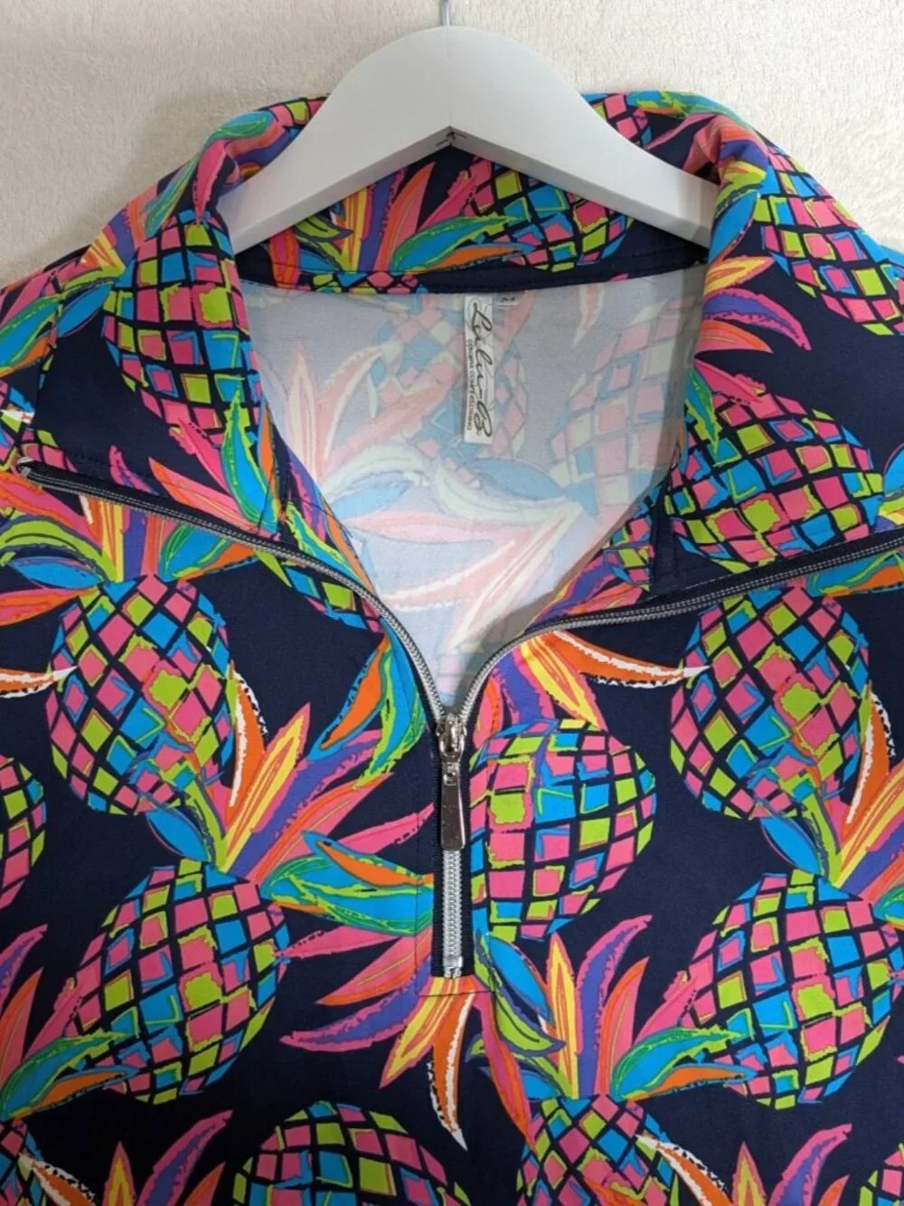 Lulu B Half-Zip Pineapple Print Dress 3/4 Sleeve Navy Multicolor Size M - Picture 3 of 9